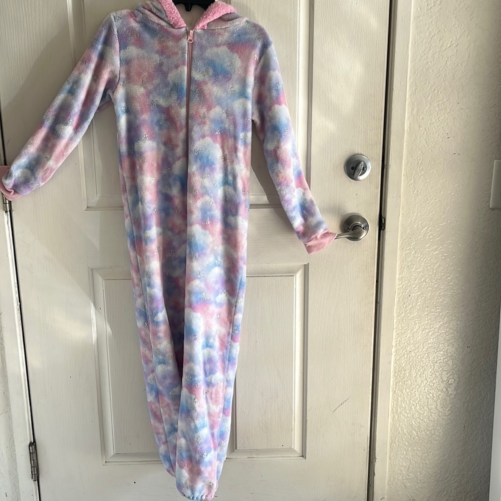 Blue, pink, and purple onesie